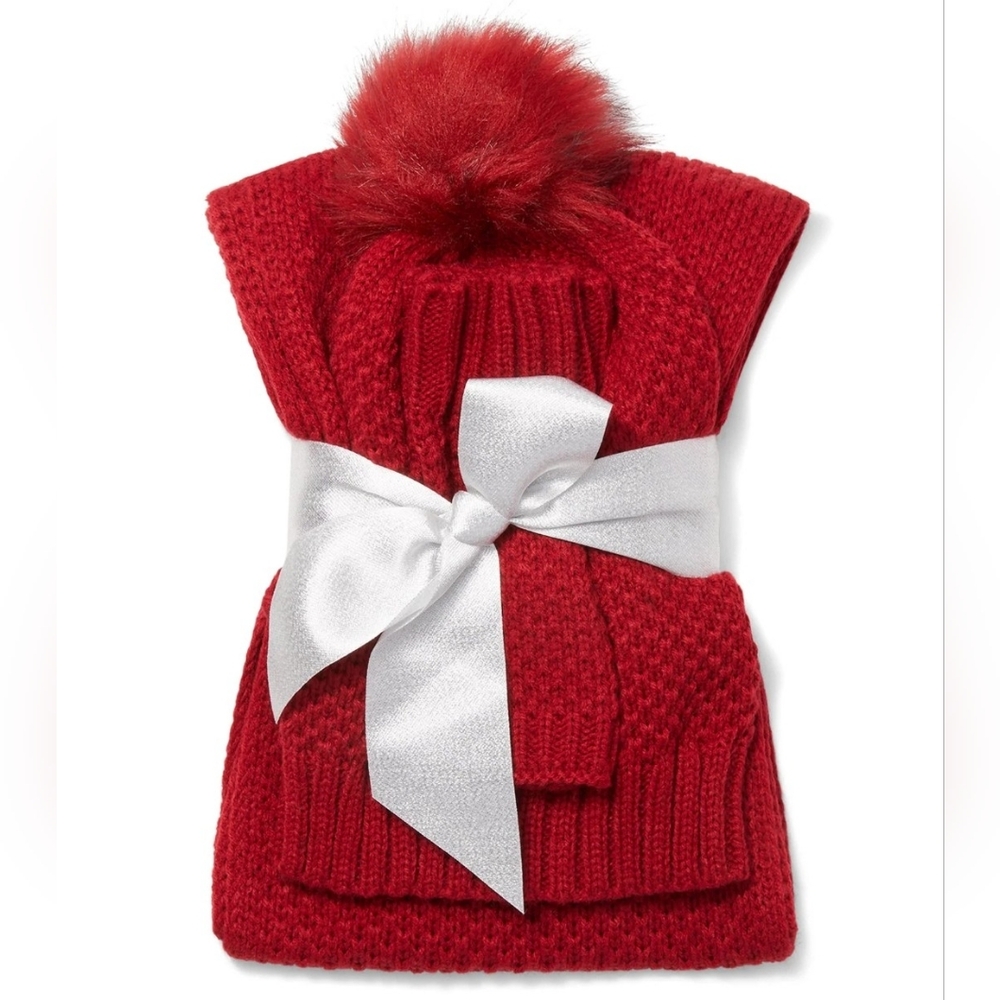 New York & Company RED 3-Piece Jersey-Knit Scarf, Hat & Gloves Set
